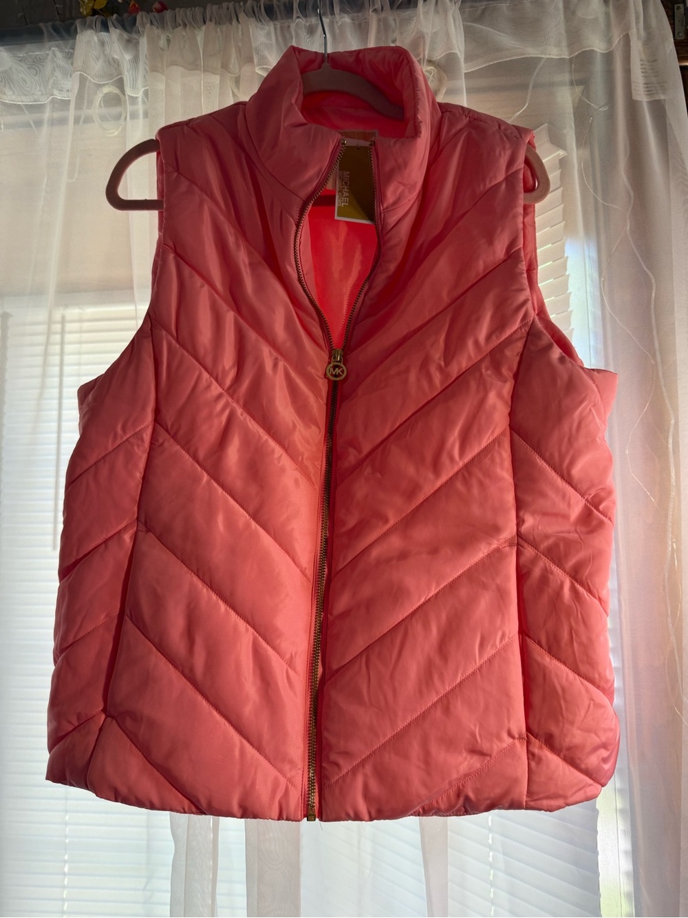 Michael Kors Coral-Pink Quilted Puffer Vest